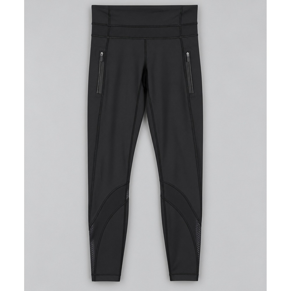 Lululemon Black Mesh Panel Zip Pocket Leggings High Rise Yoga Pants Size 4